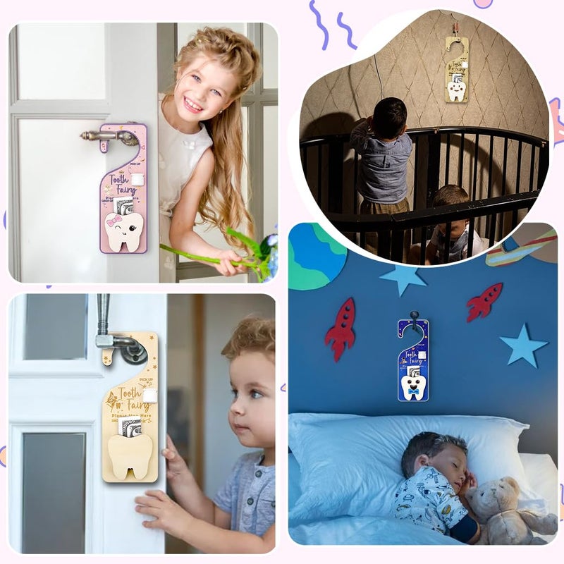 WALLFID 2-Piece Tooth Fairy Set with 2 Tooth Fairy Coins,Tooth Fairy Door Hanger with Tooth Holder & Gift Compartment,Perfect for Celebrating Lost Teeth.. - Image 5